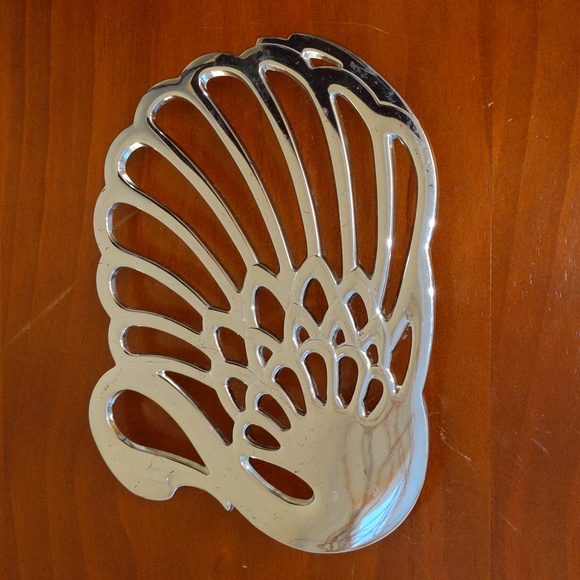 Swan Trivet Vintage Mid Century Silver Metal Hollywood Regency Kitchenware Shiny - Picture 3 of 3